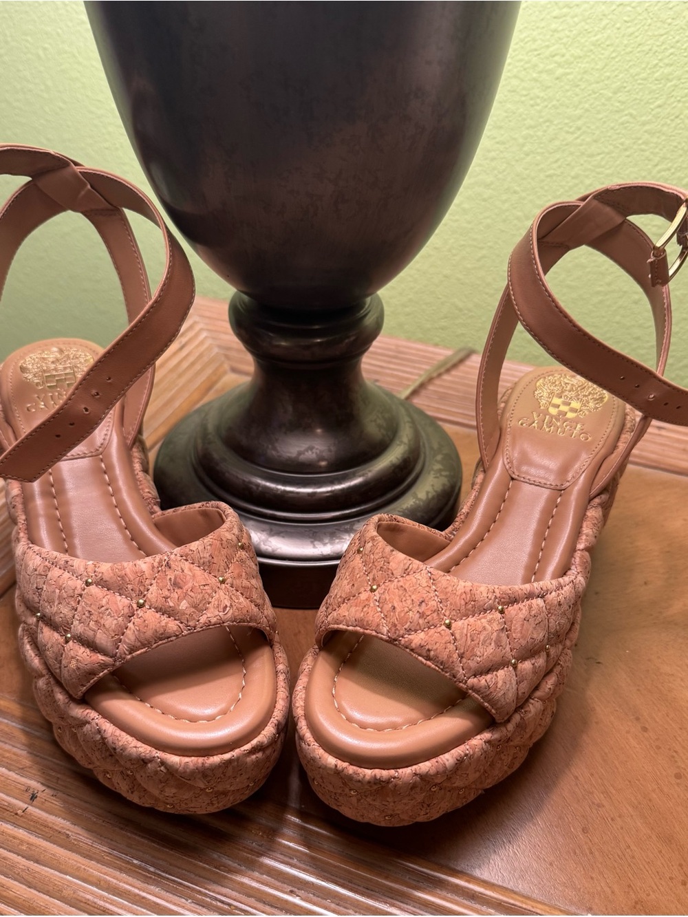 Quilted Cork Platform Sandals - Tan